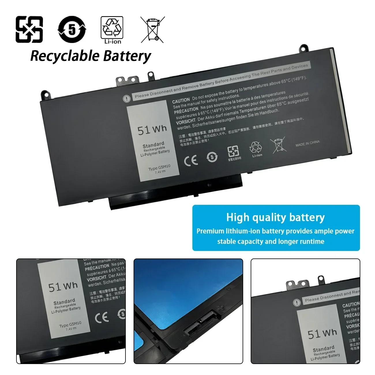 New G5M10 Laptop Battery for Dell DELL Latitude E5250 E5450 E5550 G5M10 8V5GX P27S P72G 7.4V 51WH Dell Laptop Battery