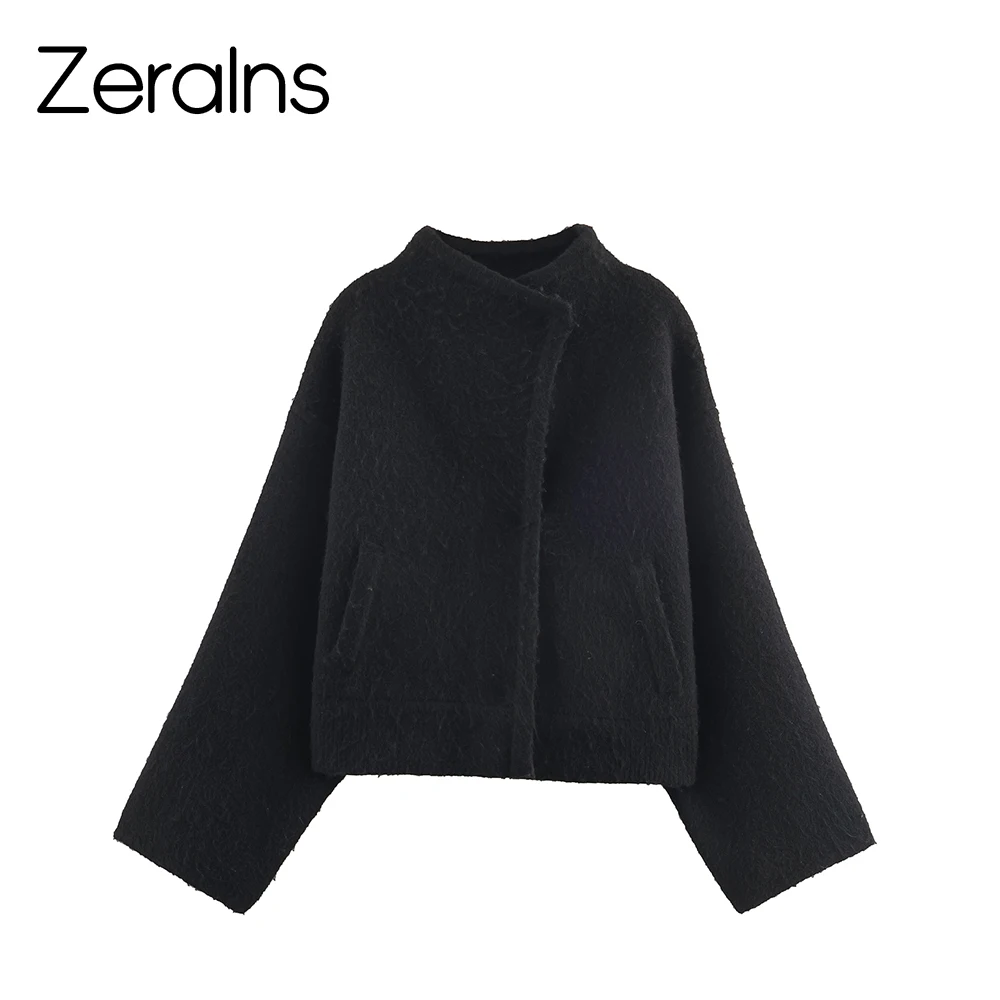 

ZERAINS 2025 Winter New Commuter Loose Pocket Decoration Double breasted Knitted Pilot Jacket Coat