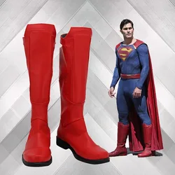 SuperGirl Clark Kent Cosplay Shoes Movie Red Long Leather Boots For Halloween Adult Men Superhero Clark Kent Cosplay Red Boots