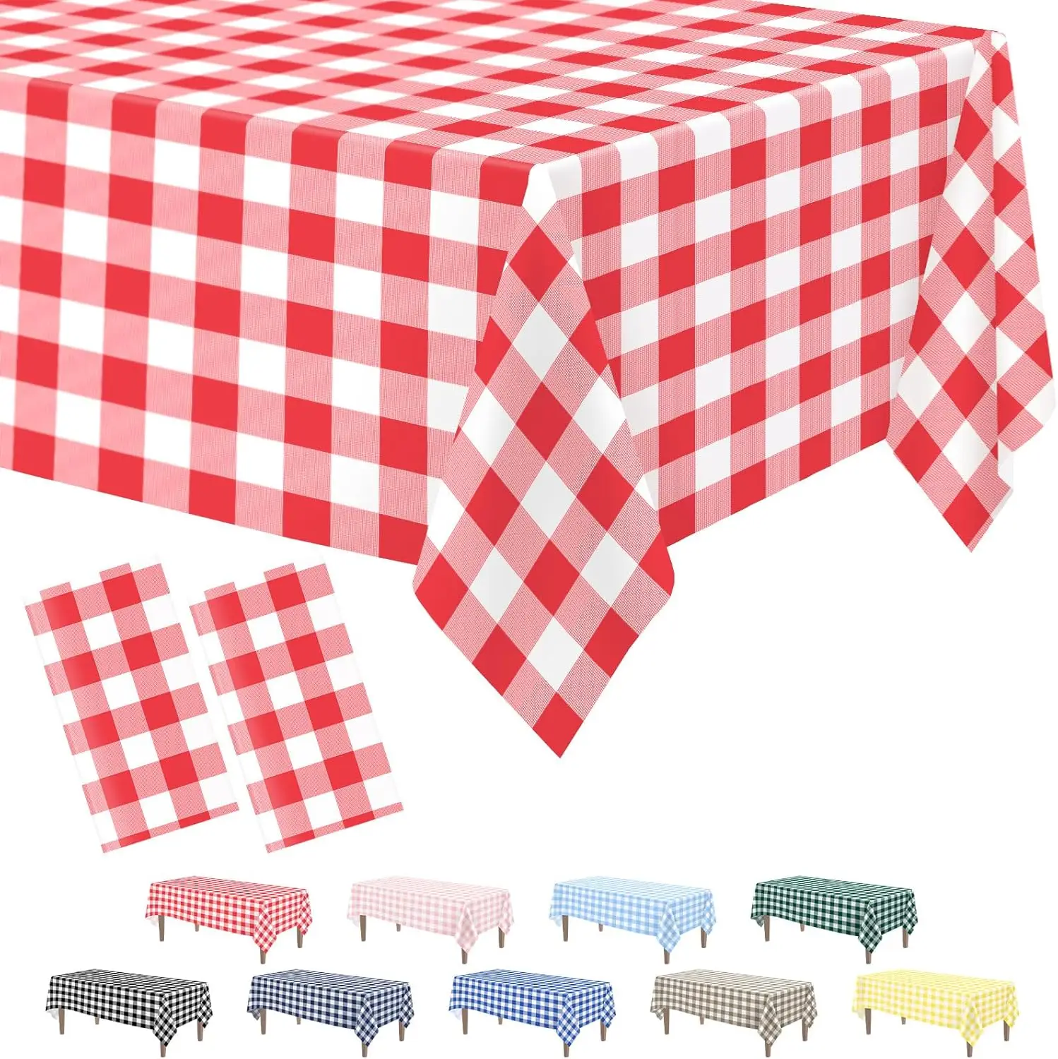 Mantel a Cuadros Rojos y Blancos, 54x108 Pulgadas, Cubierta de Mesa de Picnic de Plástico Desechable para Mesas Rectangulares