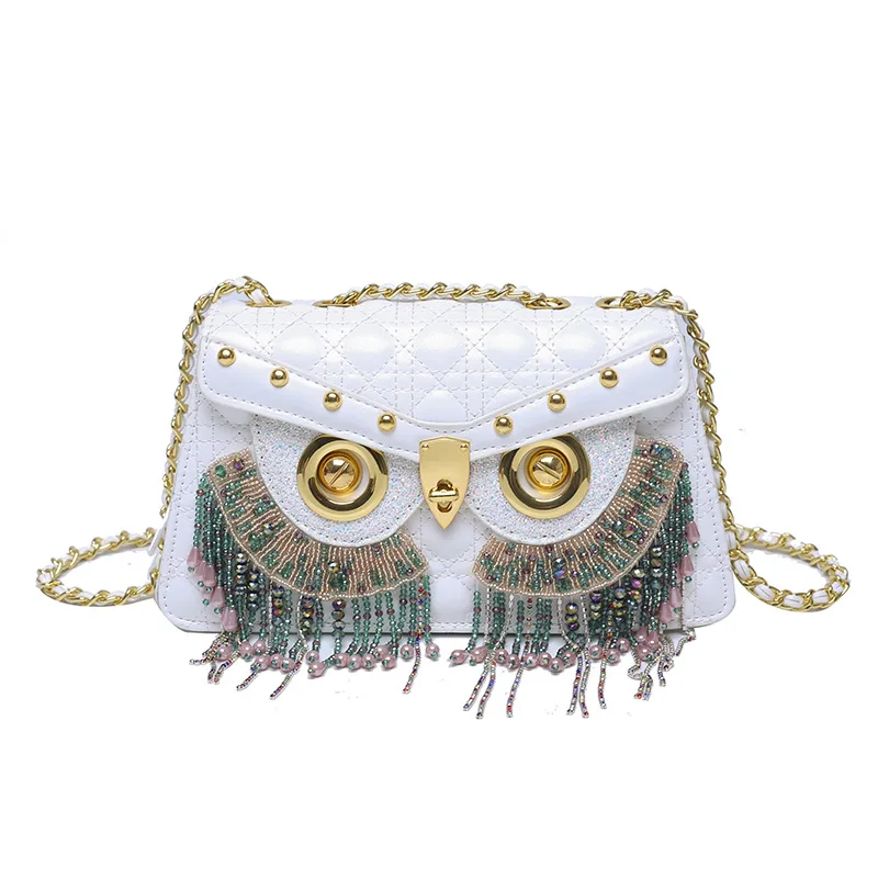 Diamond Small Bag Luxury Design 2023 New Owl Messenger Bag PU Leather Tassel Purse Phone Bag Portable Y2K Crossbody Bags