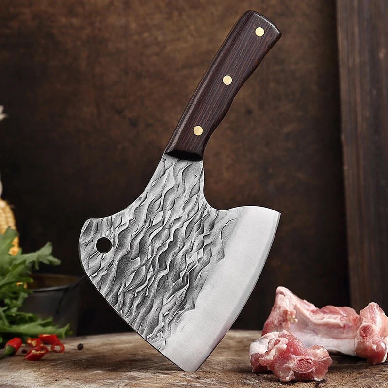 

TJ POP 5.5 Inch Axe knife Vegetable Knife Hand Forged Chopping Bone Stainless Steel Chicken Wing Wood Handle Sharp Kitchen Knife