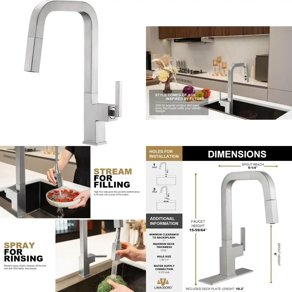 Ausziehbarer Küchenarmatur mit einem Griff und gebürstetem Nickel-Finish von Lava Odoro