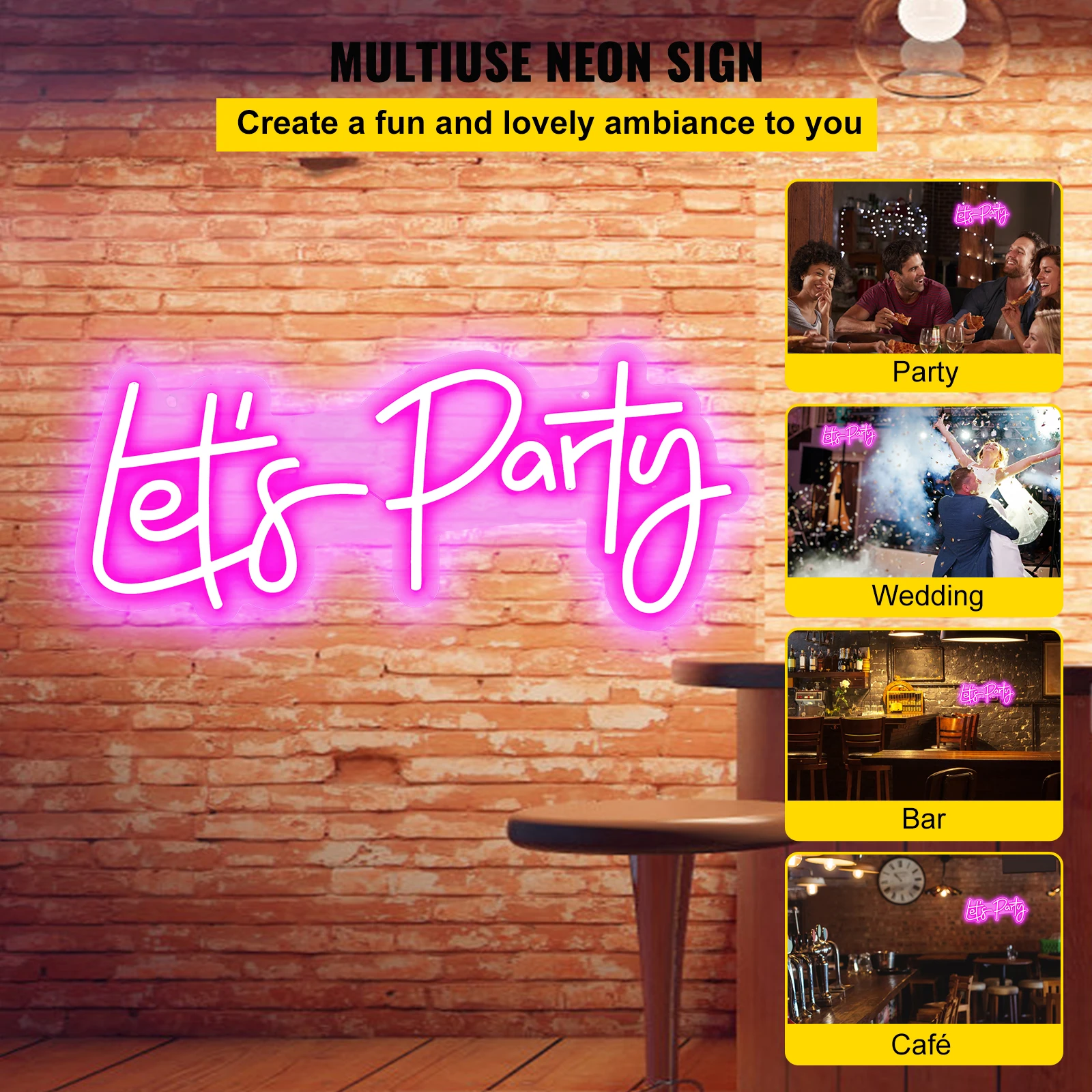 VEVOR Let's Party-letrero de neón LED flexible, decoración de pared acrílica transparente, cartel de neón, tablero de letras, Fondo de fiesta, regalo creativo