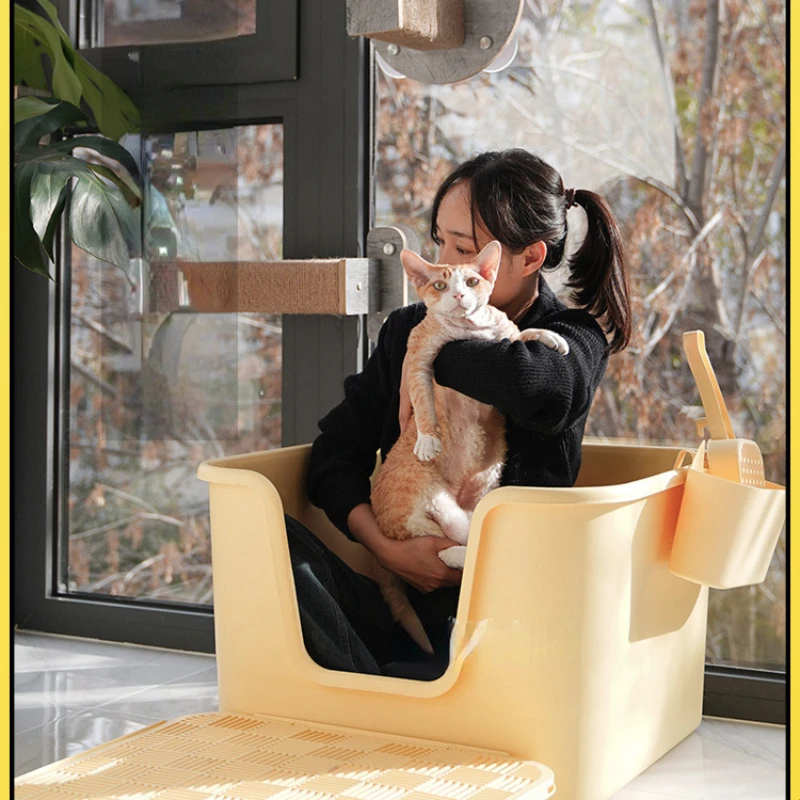 Litter Box Rhubarb Oil Large Splash-Proof Cat Toilet Integrated Open Pet Supplies Self Cleaning Litter Box  Pet  Cat Box