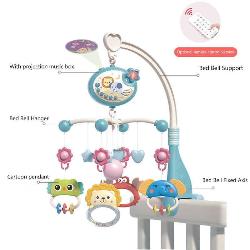 Girando Projeção Berço Bell com música para bebês, cama Bell, brinquedo do bebê, decoração do quarto, pendurado presente, 0-12 meses, recém-nascido