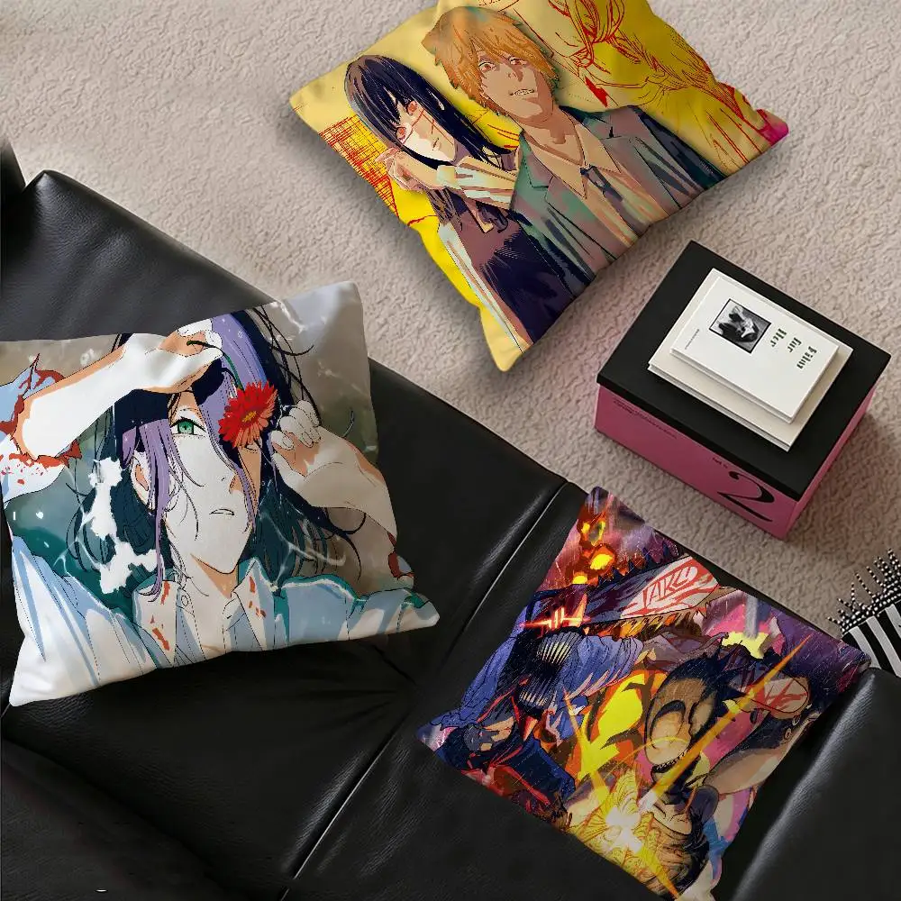Anime Chainsaw Man Cushion Cover Car Throw Pillow Case For Sofa Car Christmas Gift 40x40cm 45x45cm