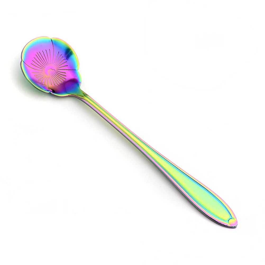 8pcs/Set Stainless Steel Creative Petals Spoon Coffee Stirring Spoons Flower Dessert Scoop Teaspoon (Iridescence)