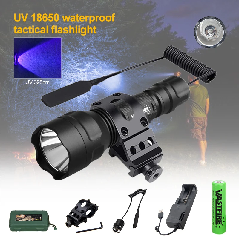 LED UV Flashlight Long Range Ultra Violet UV 395NM Blue Light Tactical Torch Outdoor Hunting Pet Urine Stains Detector Scorpion