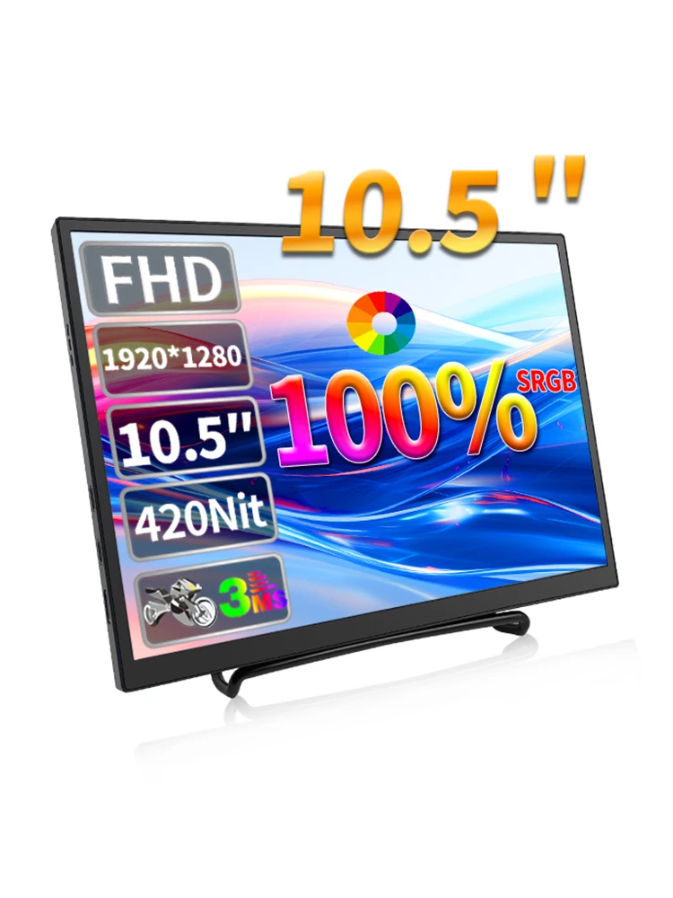 HGFRvolatilité-Moniteur portable pour ordinateur portable, deuxième écran, Mac, Xbox, PS4, 5, Switch, 10.5 pouces, 420CD, m ², FHD, 1280P, 100% SRGB