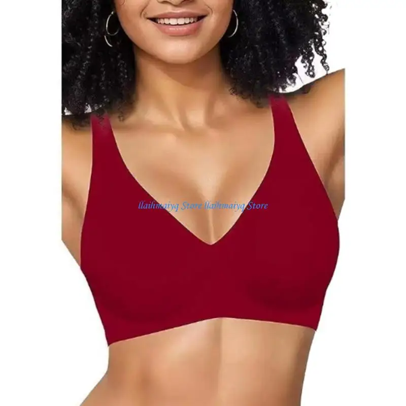 573B Women's Invisible Wire Full Coverage Bra Adjustable Straps Deep V Neck Support Push Up Bustier Daily Bralette