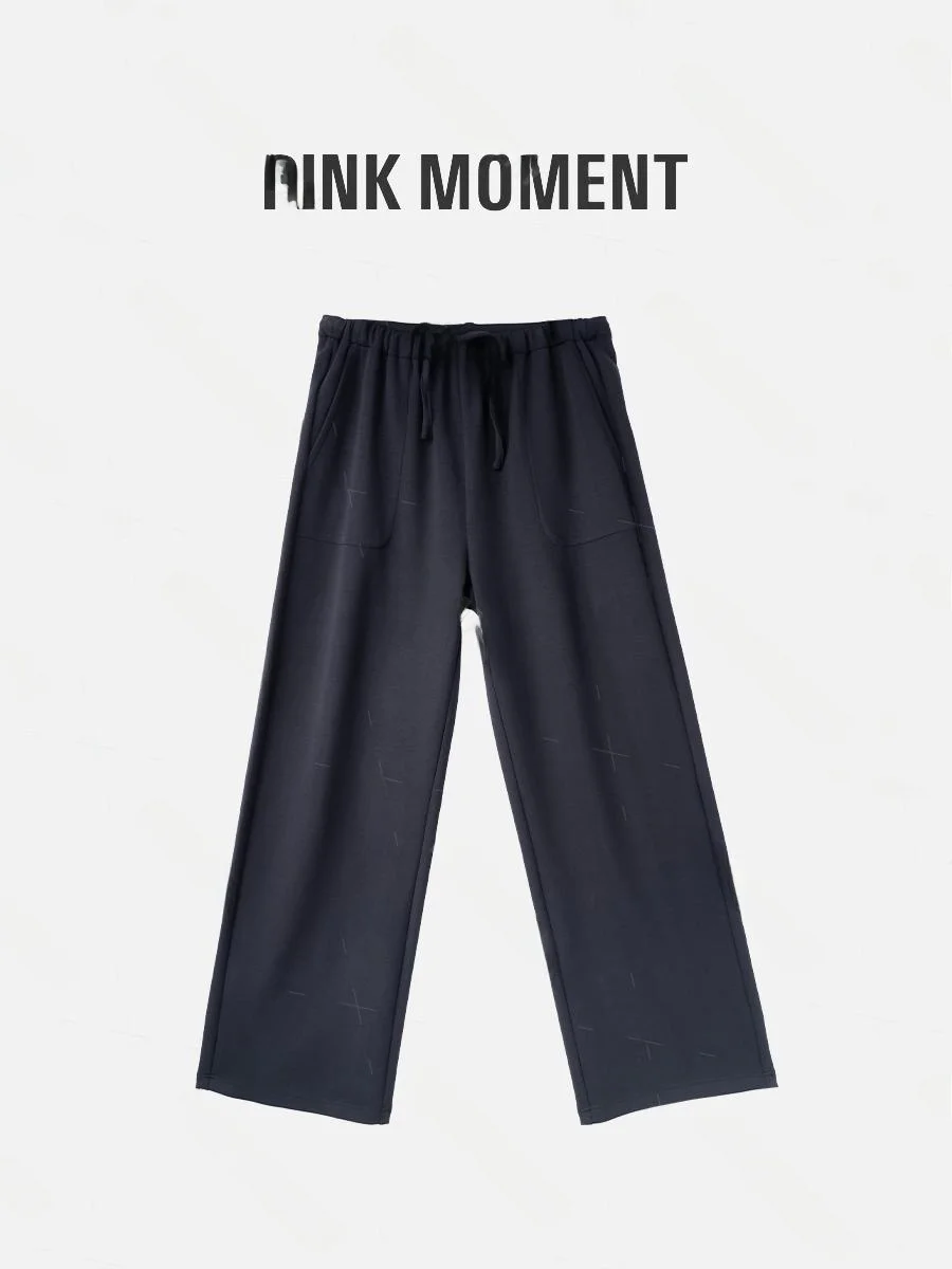 

High Waist Straight Leg Pants Pure Color Dstring Large ket Casual Sle Women's Faion Polyester Blend Long Trousers