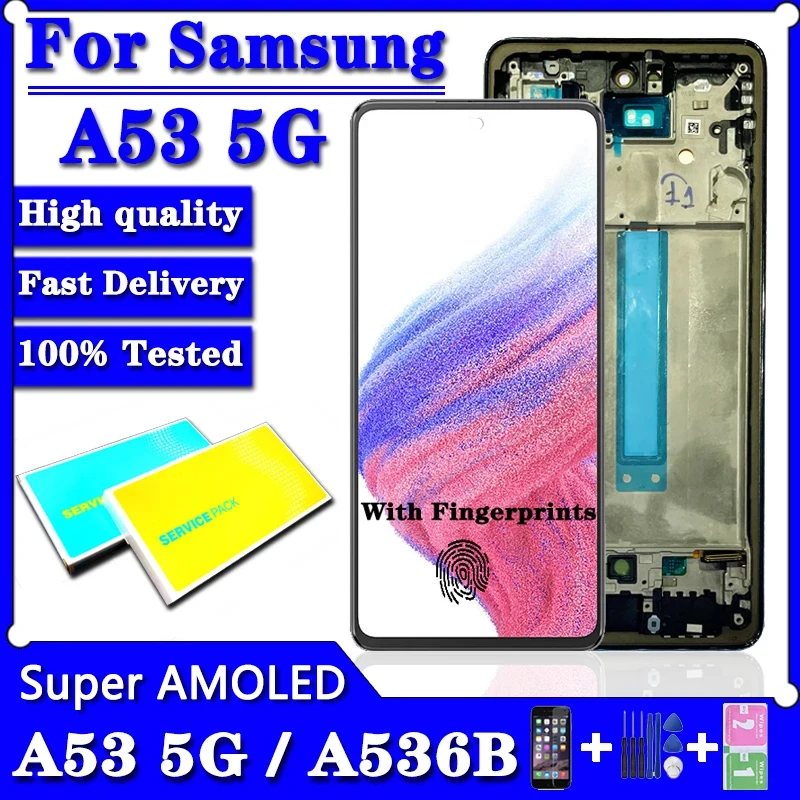 Super AMOLED A536 Display For Samsung A53 5G A536B A536U LCD Display Touch Screen With frame Digitizer Assembly Repair Parts