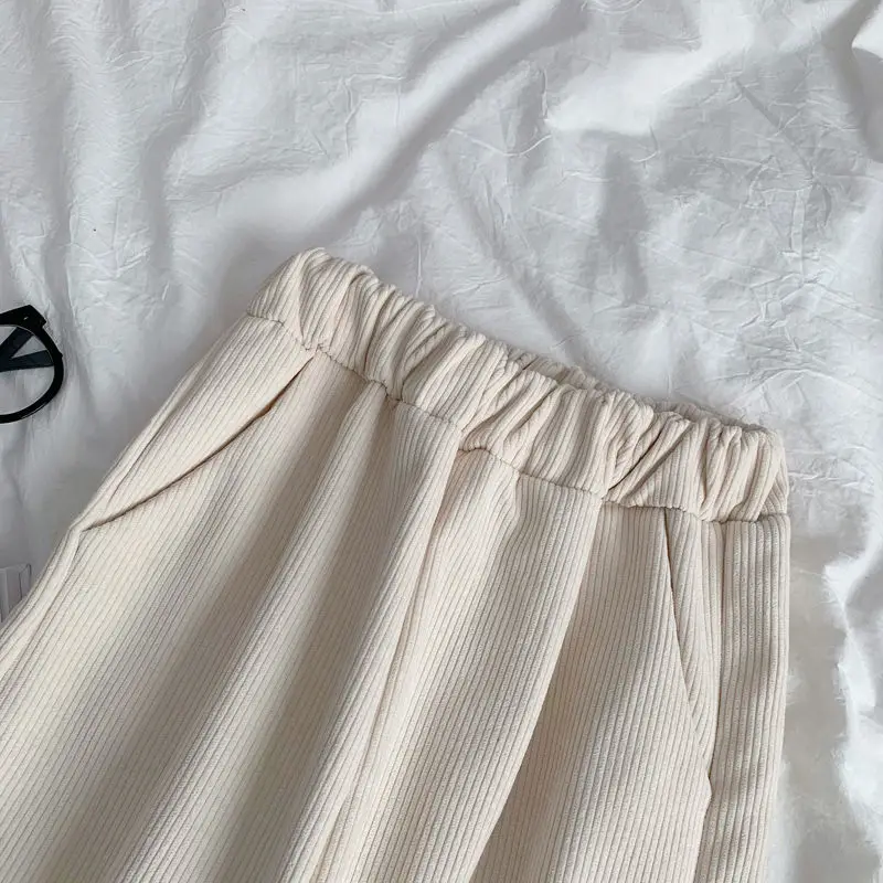 بنطال ذو قصة أرجل واسعة للنساء بطول الكاحل فضفاض بخصر مطاطي موضة الخريف الصلبة أنيقة للطلاب كل مباراة جيوب نسائية بنطلون بسيط