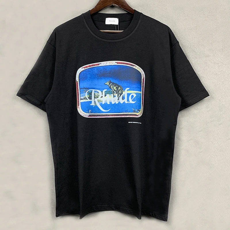 26SS High Quality Street Fashion Brand Rhude Short Sleeved Men's Women's Stylish Multi Functional Pure Cotton T-Shirt