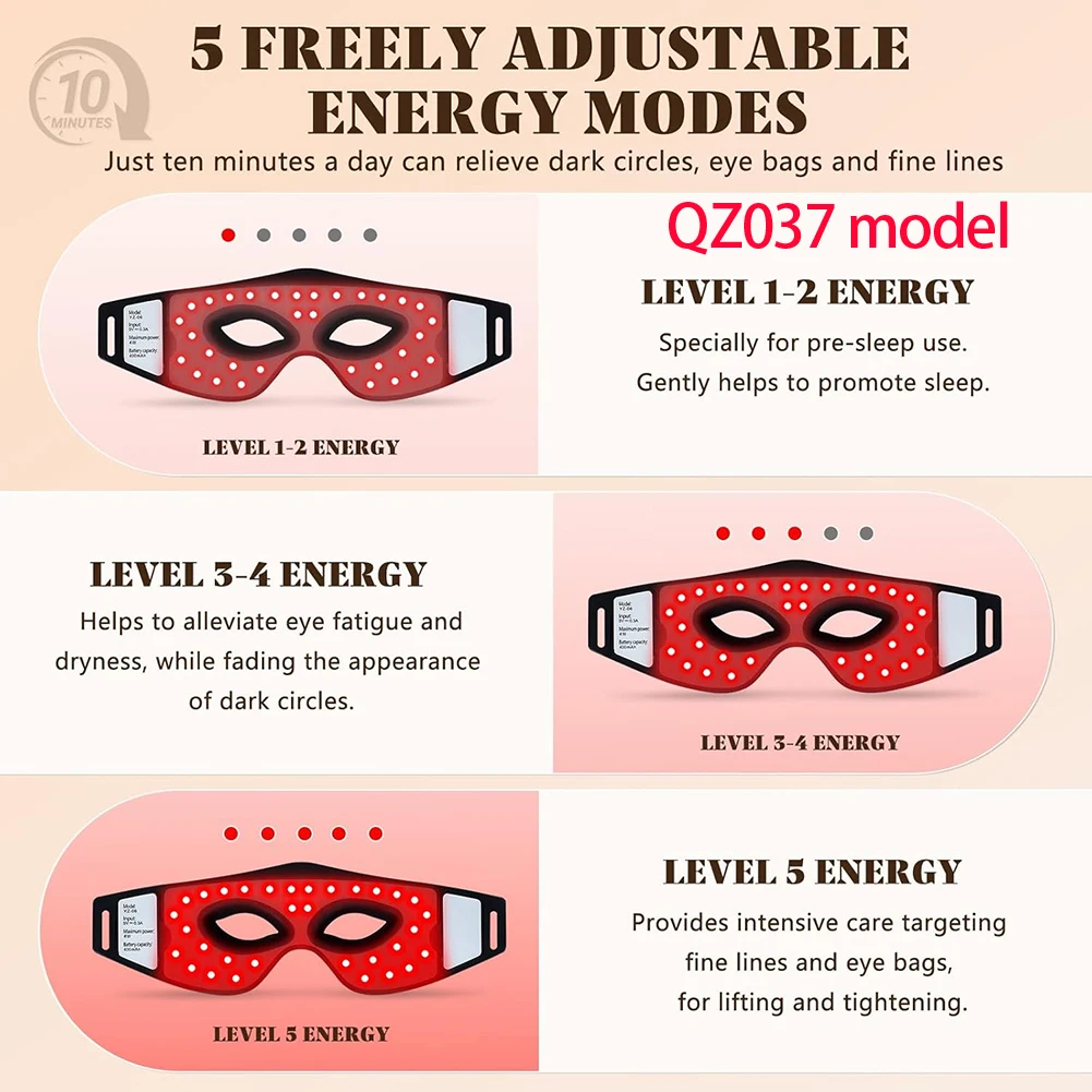 LED Eye Mask LED Red Infrared Light Therapy 630nm 850nm with 5 Modes Adjust Massage for Relieve Eye Bag Dark Circle Massages image 4