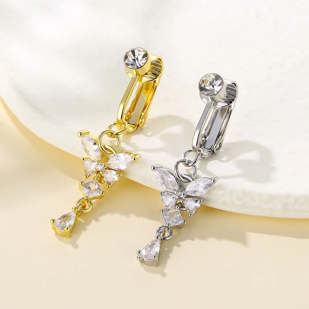 Sexy Faux Fake Belly Butterfly Belly Piercing Heart Clip On Umbilical Navel Fake Piercing Flower Dangled Cartilage Earring Clip