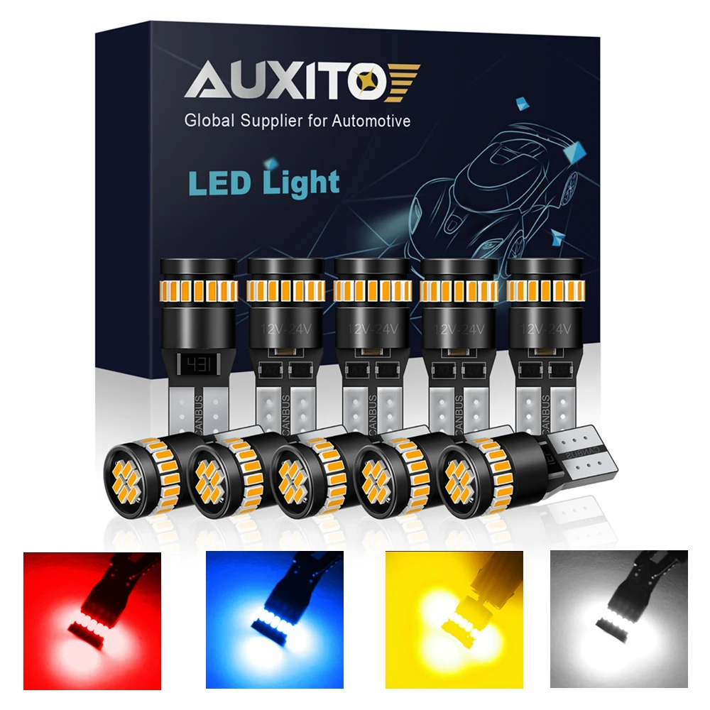 

AUXITO 10x W5W T10 LED CANBUS No Error 5W5 12V 5W Ultra Bright Car Interior Side Light 194 1668 Auto Bulb White Amber Red Blue