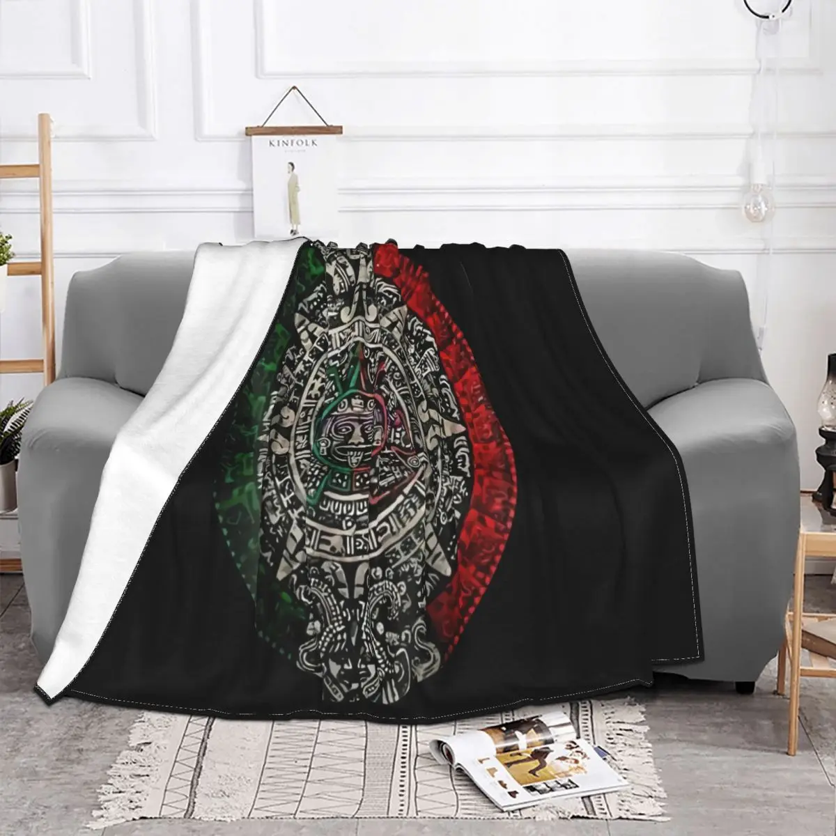 Aztec Calendar Sun Stone Mexican Art Carving Maya Mayans Black Cotton Personalized Harajuku Cartoon Throw Blanket