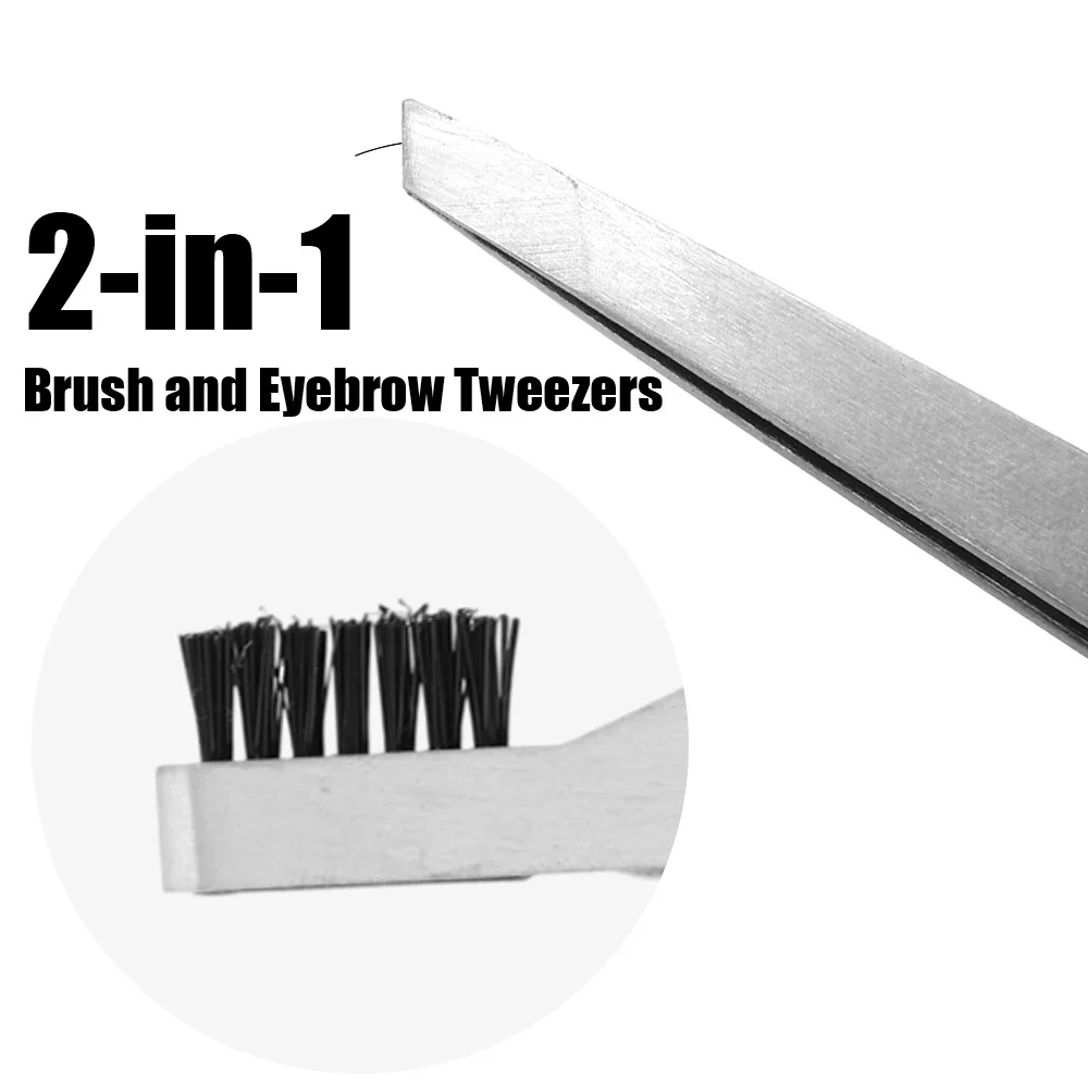 Pinzas profesionales para cejas con cepillo, pinzas de pestañas postizas de acero inoxidable, pinzas coloridas para cejas inclinadas, herramientas de maquillaje de eliminación