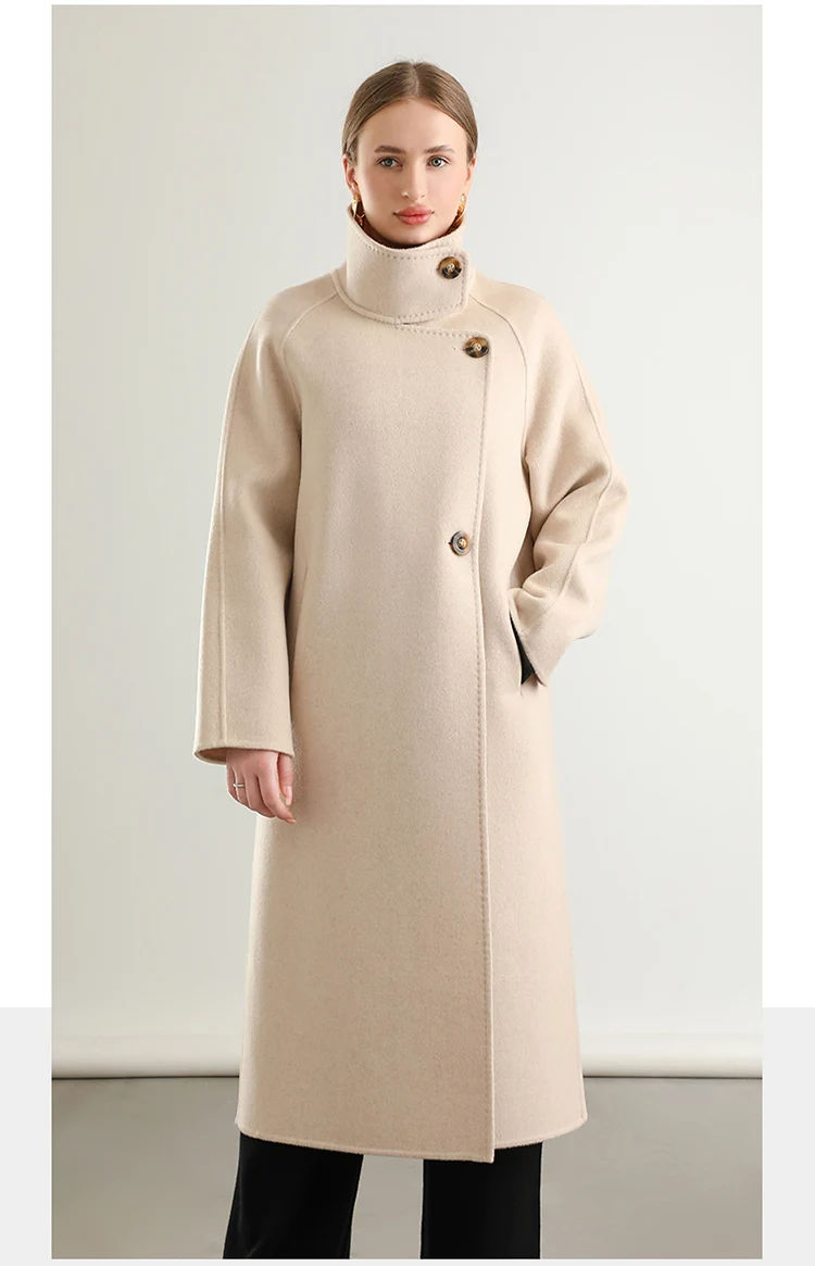 Pure Wool Trench Coat 100% Woolen Overcoat Dense Fabric New Women Turn-down Collar Handmade Long Coat Winter Jacket #20