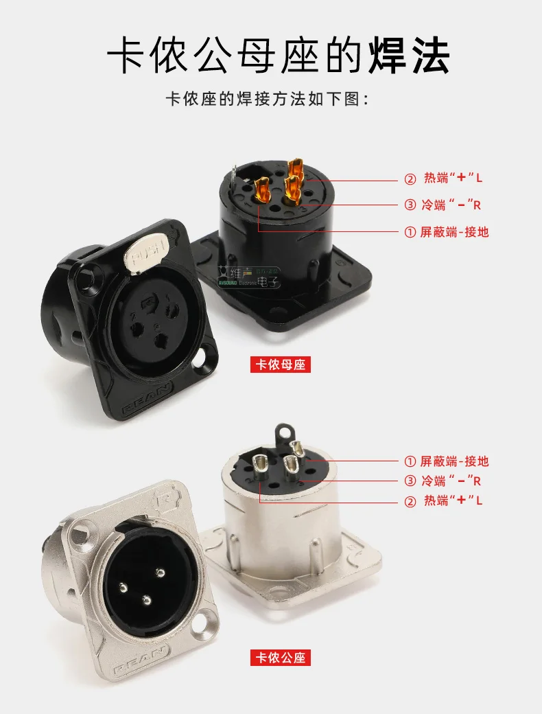 XLR 3-Pin Stecker & Buchse Einbau-Audioanschlüsse - Kupferkontakt Metallbuchse für Mikrofon/Professionelles Audio Schwarz/Silber – Detail 18