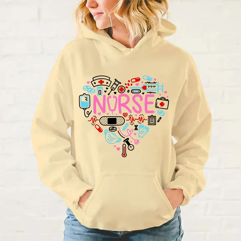 Women\'S Winter Autumn Fashion Hooded Casual International Nurses\' Day Nurse Love Printed Long Sleeve Hoody Hoodies Sweatshirts