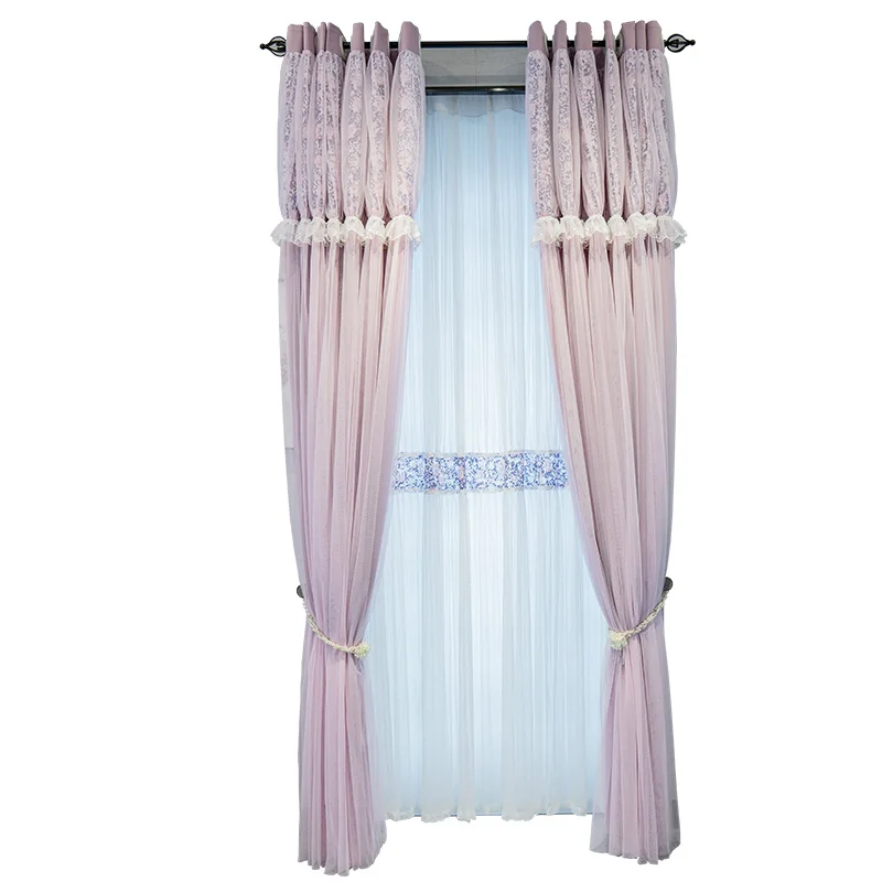 New Korean Purple Princess Style Curtain Lace Modern Romantic Warm Gauze Curtains for Living Dining room Bedroom Custom