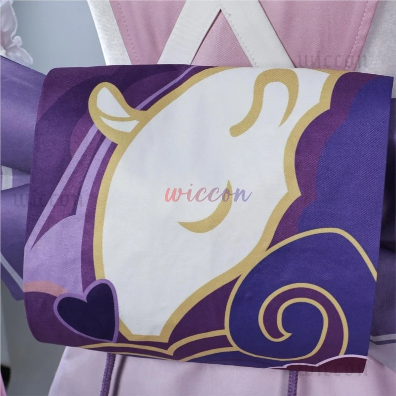 ゲンシン-女性用ウィッグ付きコスプレ衣装,ピンク,パープル,帽子,小道具,緑のウィッグ,女の子,パーティー,ハロウィーン,インパクト,ユメミズキ