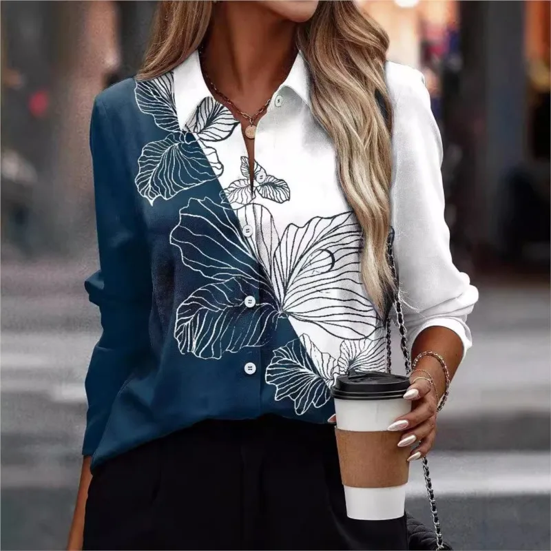 Fashionable Woman Facial Print 3D Digital Long Sleeved Blouse For Spring And Autumn Women's Casual Lapel Loose Office Shirt 3XL