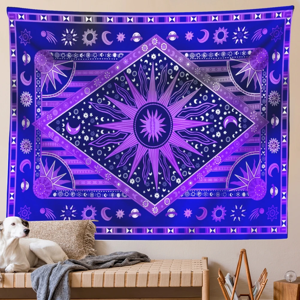 Hippie Mandala Sun and Moon Maditation Tapestry Wall Hanging Indian Golden Burning Sun Stars Psychedelic Popular tapestries