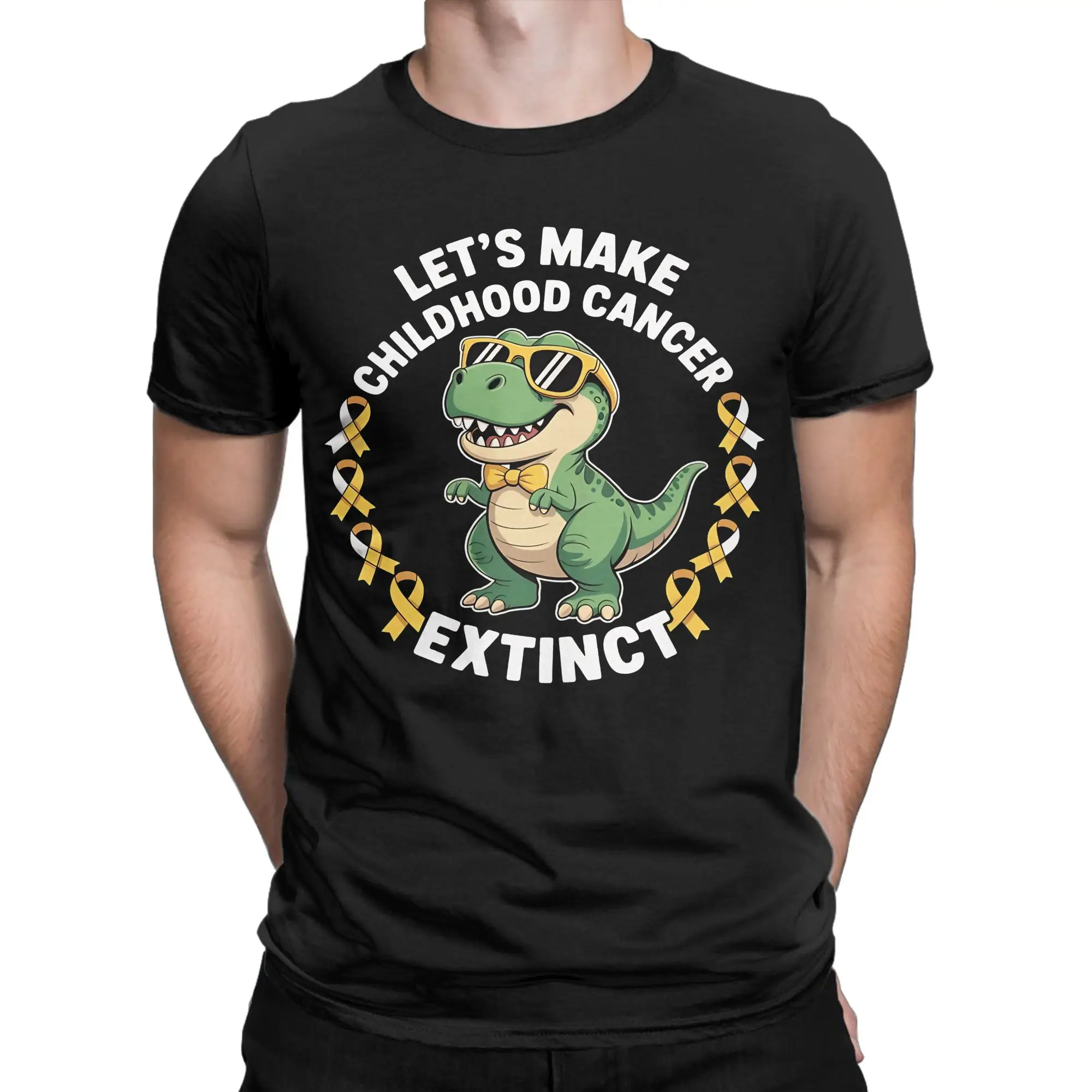 T-Rex Dinosaur Make Childhood Cancer Extinct  T-Shirts Dinosaur Meme Pure Cotton Tees Round Collar Short Sleeve T Shirt