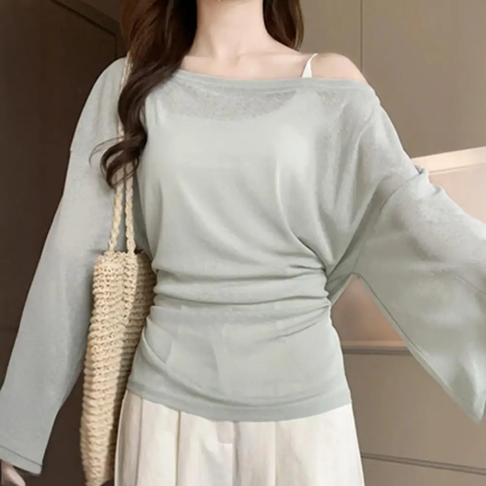 

Summer Blouse Sweet Korean Slope Collar Long Sleeve Lace-up Waist Sun Protection Cover-Up Outdoor Tops Casual Shirts Blouse