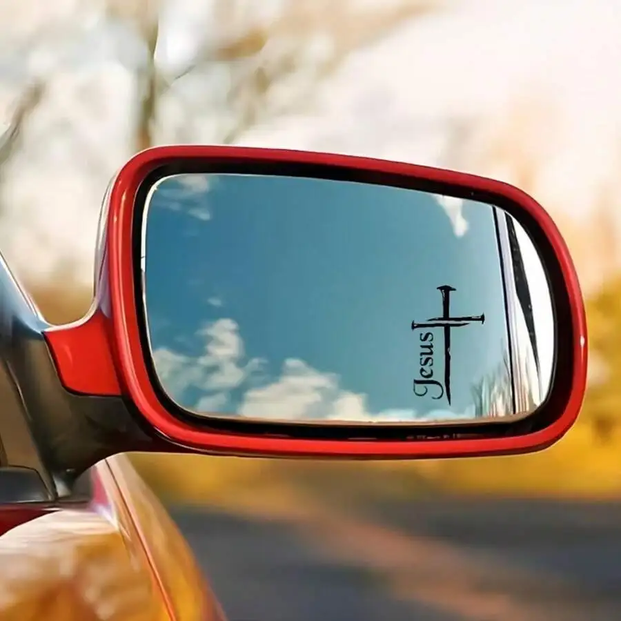 Jesus Cross Car Rearview Mirror Sticker Religious Decal For Vehicle Window Laptop Bottle
