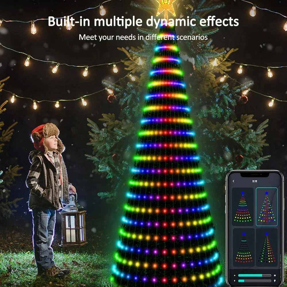 Luci stellari per albero di Natale Luce natalizia RGB intelligente con timer remoto Sincronizzazione musicale Illuminazione natalizia controllata da app Bluetooth