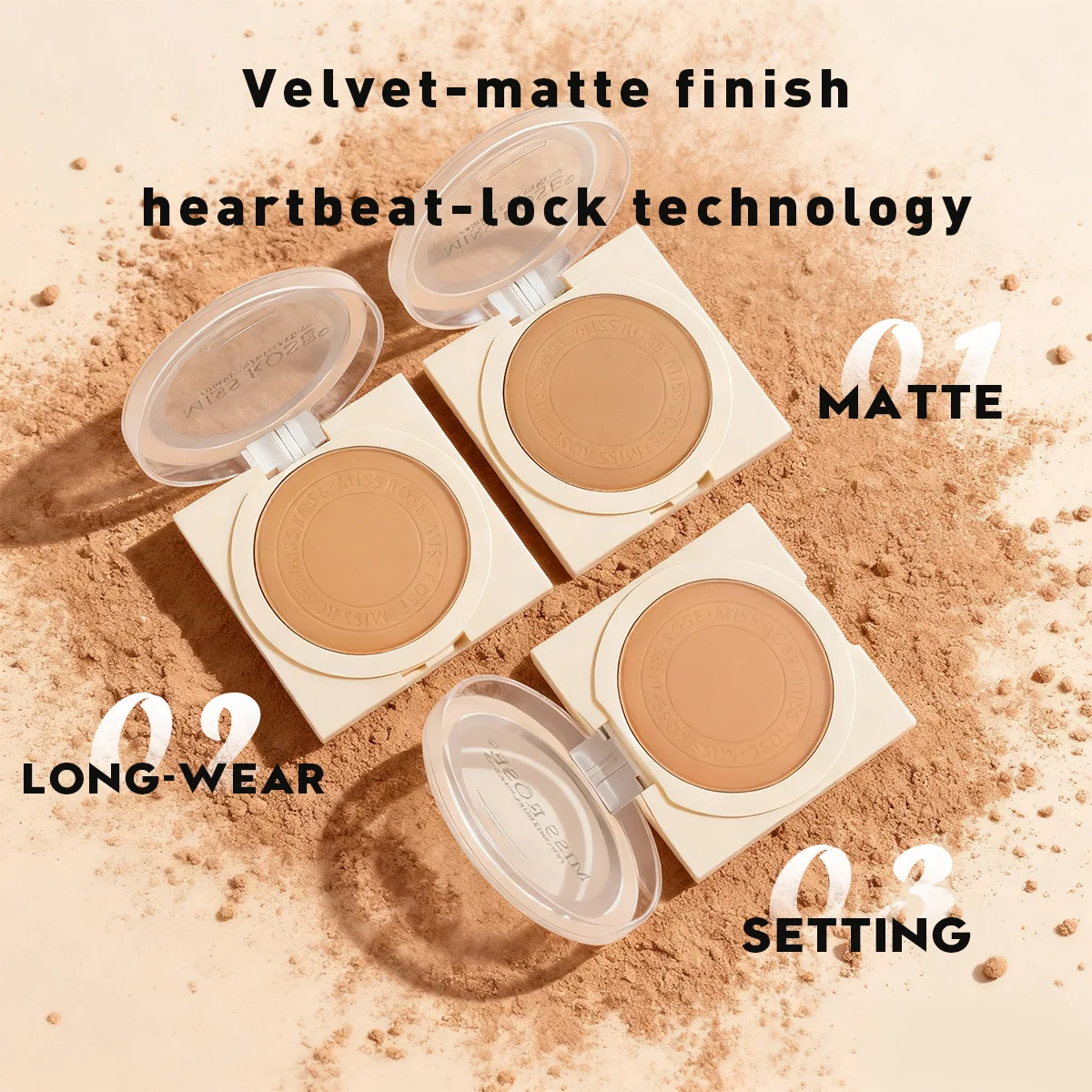 MISS ROSE Round Setting Powder Compact Concealer Light Texture Oil Control Portable Facial Makeup Cosmetics for Daily Beauty