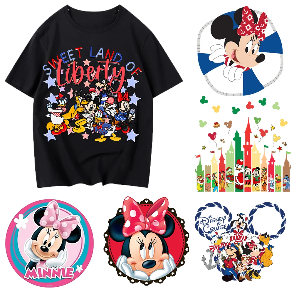 Minnie Mickey Disney Pinted Heat Transfer Sticker For Clothes Dtf Iron On  Heat Press Thermal Appliques Washable T-shirt Decal