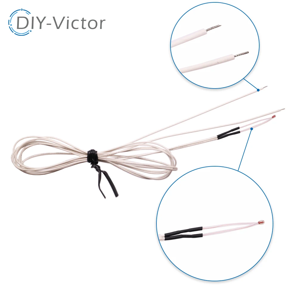 Termistor para peças de impressora 3d, sensor de temperatura 3950, linha 1%, 100 e 150cm, 100k, com terminal xh2.54, conector 2p