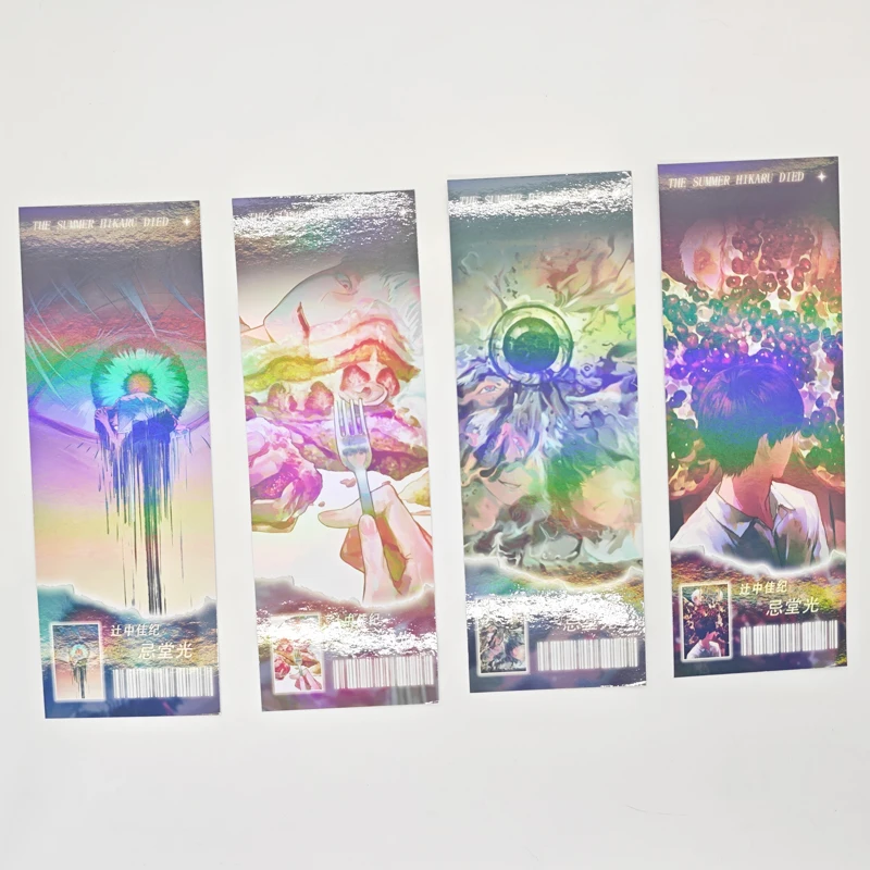 Holographic Long Ticket Cards For Desk Display Journaling Decoration White haired boy Black haired boy 4 Designs Set