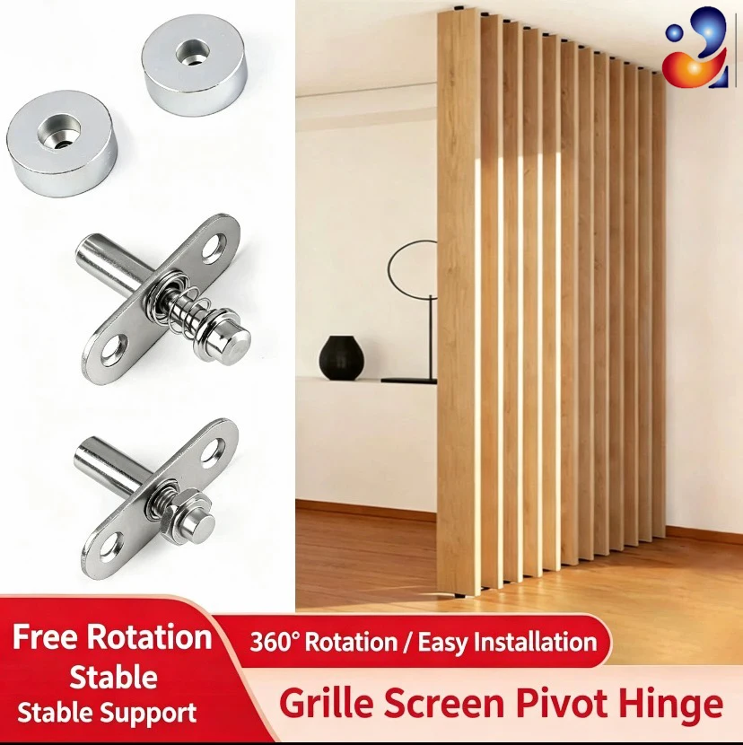 Concealed 360 Degree Swivel Hinge, Heavy‑Duty Home Hardware for Wooden Grille Partition Door,Screw Mount Plate Included, 1/4 PC