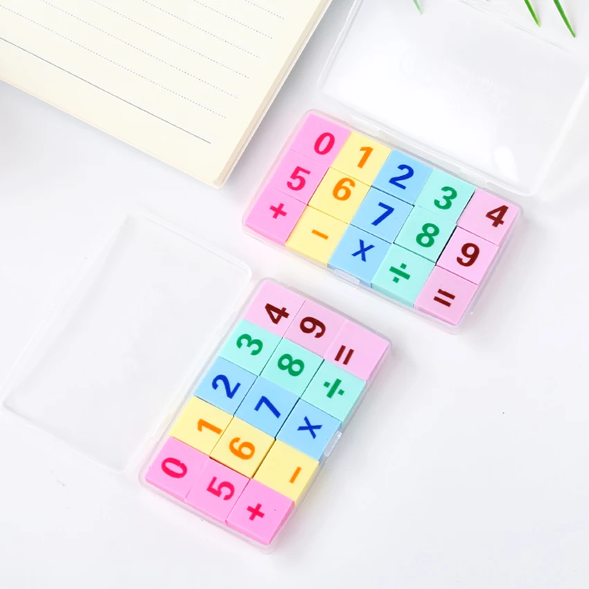 15PCS/SET Math Numbers Pencil Erasers  Studnet Maths Education Colorful Eraser Correction Stationery Words Drawing Wiping off