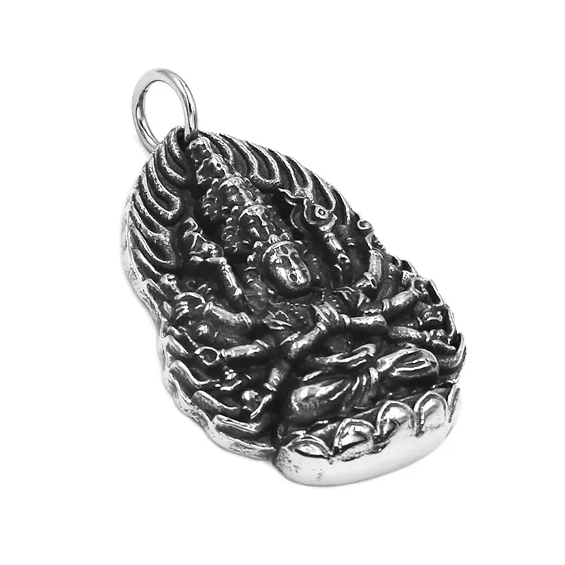 Thousand Hands Guanyin Buddha Pendant Stainless Steel Pendant Necklace Elephant Amulet Lucky Zen Buddhism Men Pendant 590B