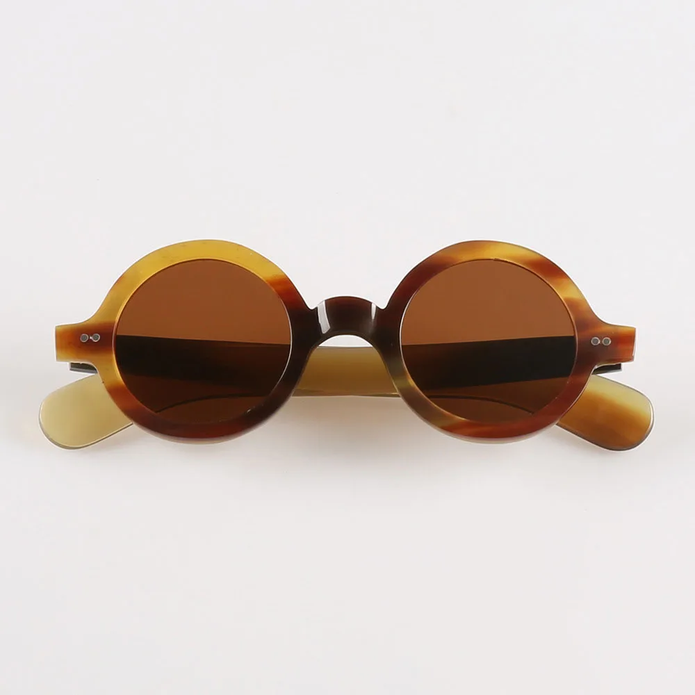 

Man Sunglasses Women Unique Vintage Round Fashion Glasses Classic Eyeglasses Retro Handmade Honey Black Horn Men Sunglass