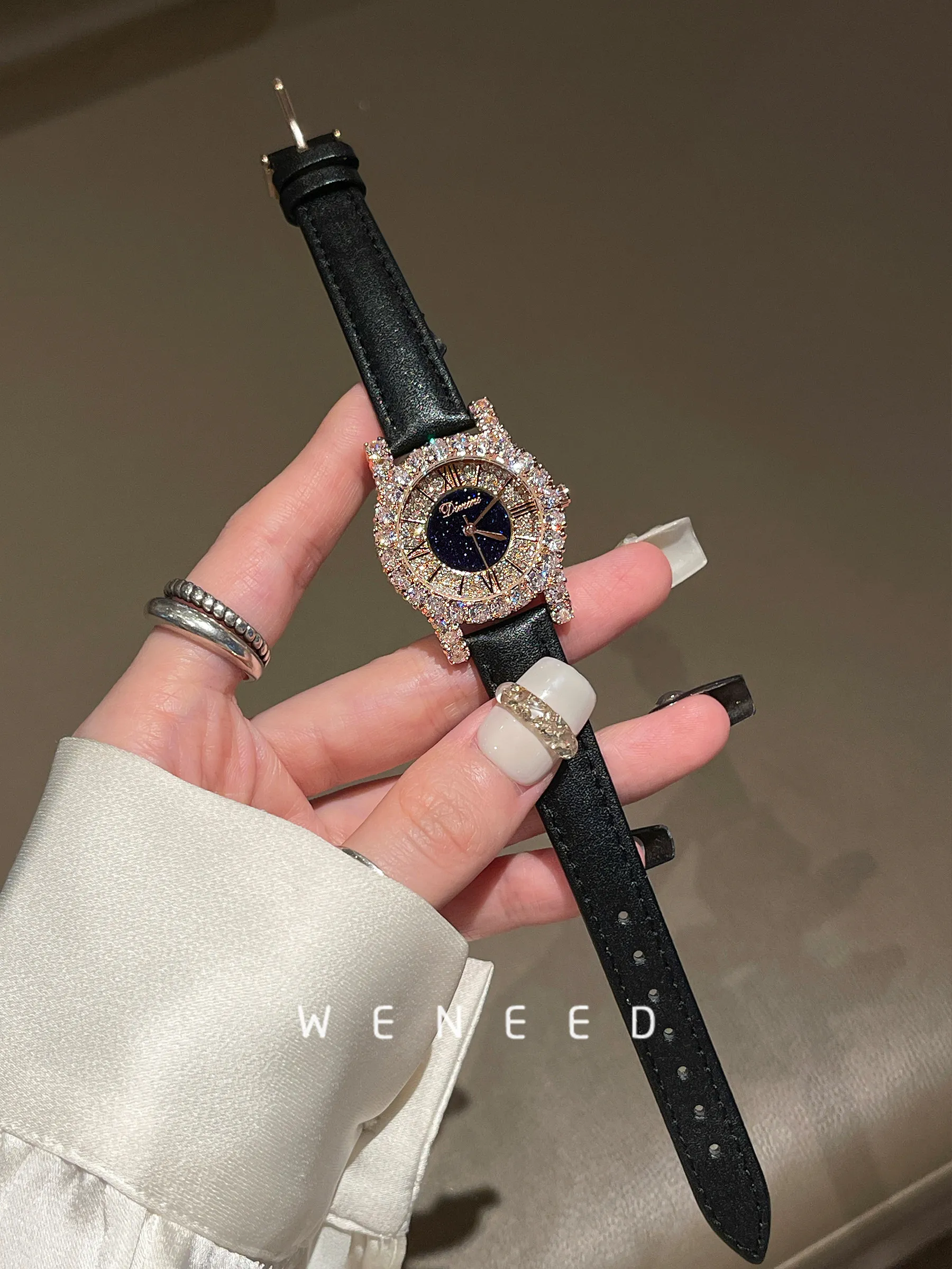 2026 Women Quartz Watch Full Rhinestone Niche Light Luxury Elegant Fashion Ladies Wristwatch Leather Strap Female Dress Watch