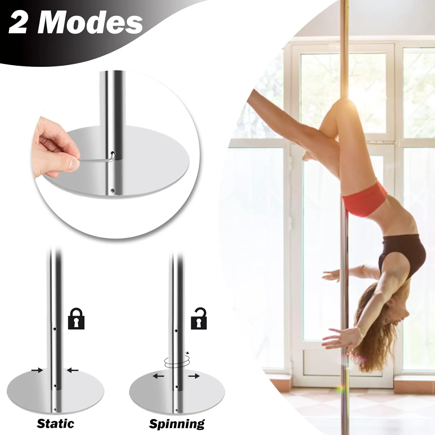Professional Dance Bar Pole Dance Bar Static and Swivelling up to 200 kg Capacity Chrome Steel for Fitness Exercises Club Party