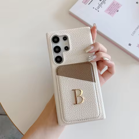 Customized Samsung Phone Case Name Letter Cardholder For S25 24ultra S23PLUS S22 A55 S22 A13 A54 Case Initials Leather Cover
