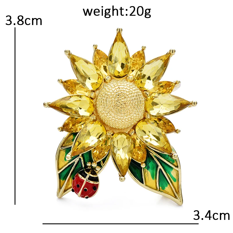 Wuli&baby Crystal Sunflower Brooches For Women Unisex Lovely Ladybug And Flower Office Party Brooch Pin Gifts view 5