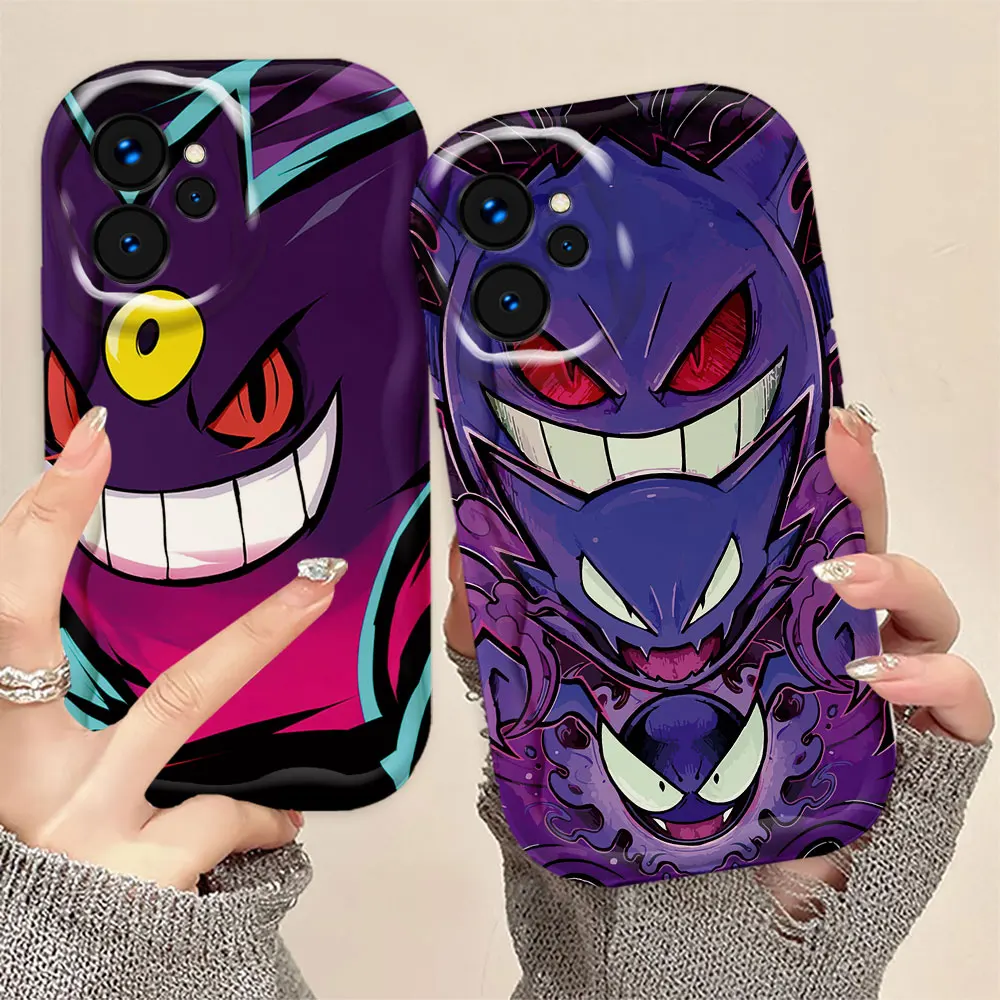 Anime P-Pikachu-G-Gengar 3D Wave Phone Case For REALME 5 6 7 7I 8 10 11 12 C20 C33 C35 C55 C63 C65 C67 C21Y GT 3 6 NARZO 50 Case