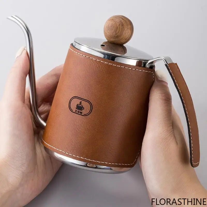 Elegant Pour Coffee Kettle with Leather Premium Sleeve for Coffee Lover