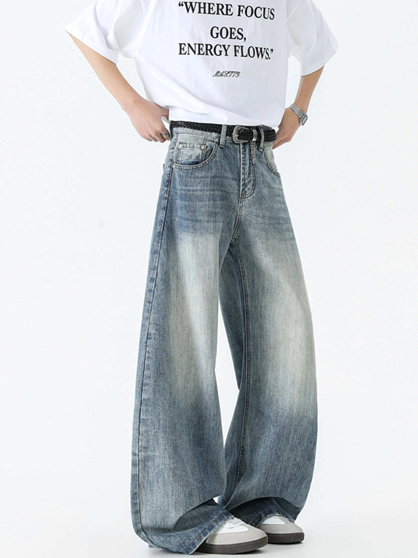 

Waed Denim Men's High Street Vibe Straight Loose Wide Leg Casual Pants Autumn Bell Bot Casual Wear Comfortable Fit